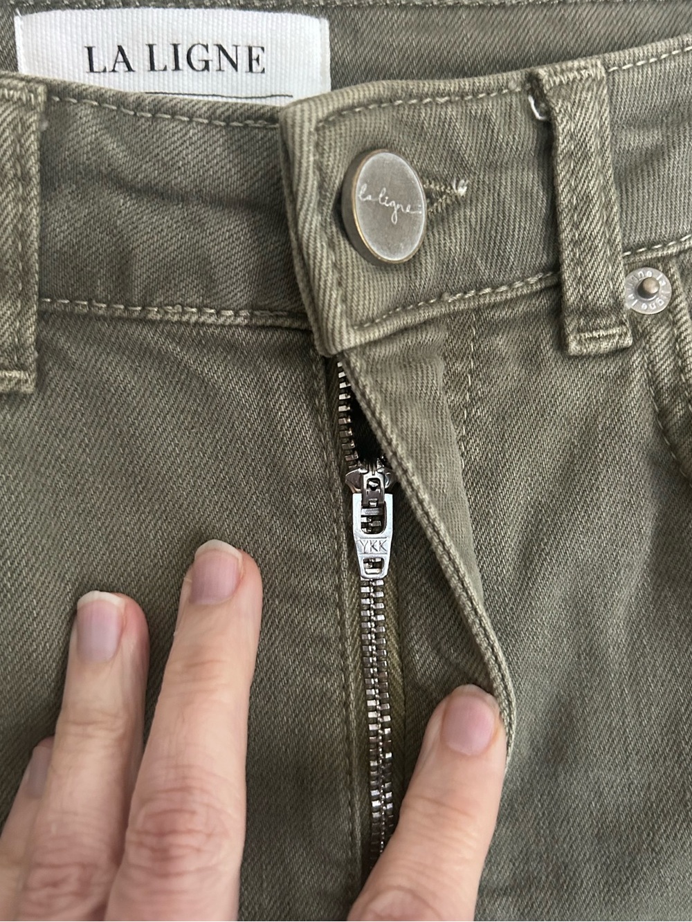 La Ligne Sage Green Meredith High-Rise Cropped Flare Jeans Sz 24 - Picture 9 of 10